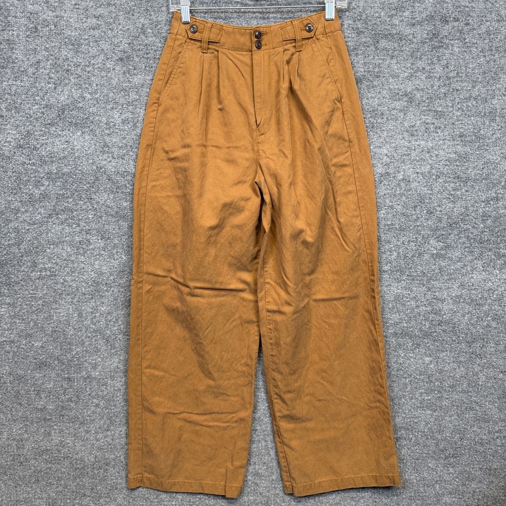 Madewell Size 0 The Harlow Wide Leg Pant Khaki Brown Cotton Linen Blend Pleated